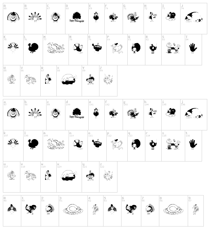 Thanksgiving Turkey font map